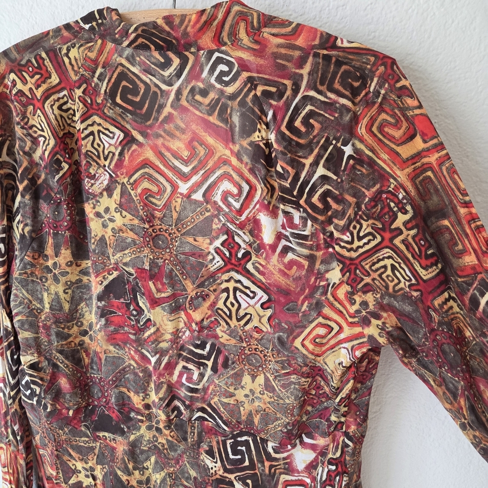 Chicos Silk Sheer Blouse Plus Size2 Sheer V-Neck Abstract Long Sleeve Top - Picture 11 of 14